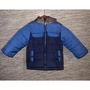 Carter's Baby Boy Heavy Puffer Jacket Coat Blue Colorblock Hooded 24M Adventure